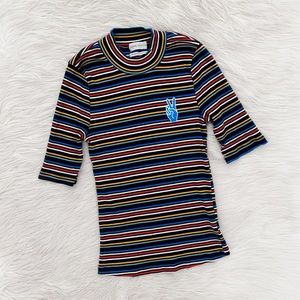 Urban Outfitters Thermal Rainbow Stripe Peace Sign Short Sleeve Shirt